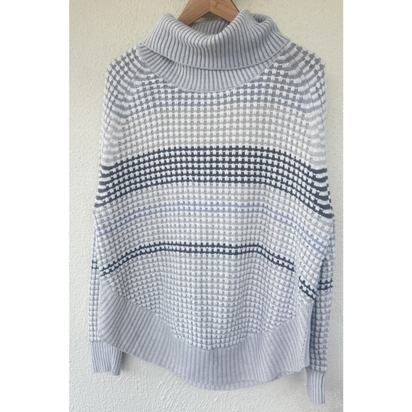 Krimson Klover Sweaters - Krimson Klover Merino Wool Silk Blend Gray Stripe Turtleneck Sweater L/XL Thick